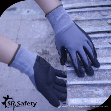 SRSAFETY espuma de nylon nitrile recubierto de nylon y spandex guante de seguridad